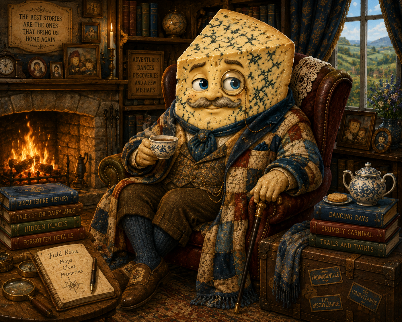 Sir Blue Vein relaxing beside the library fire.