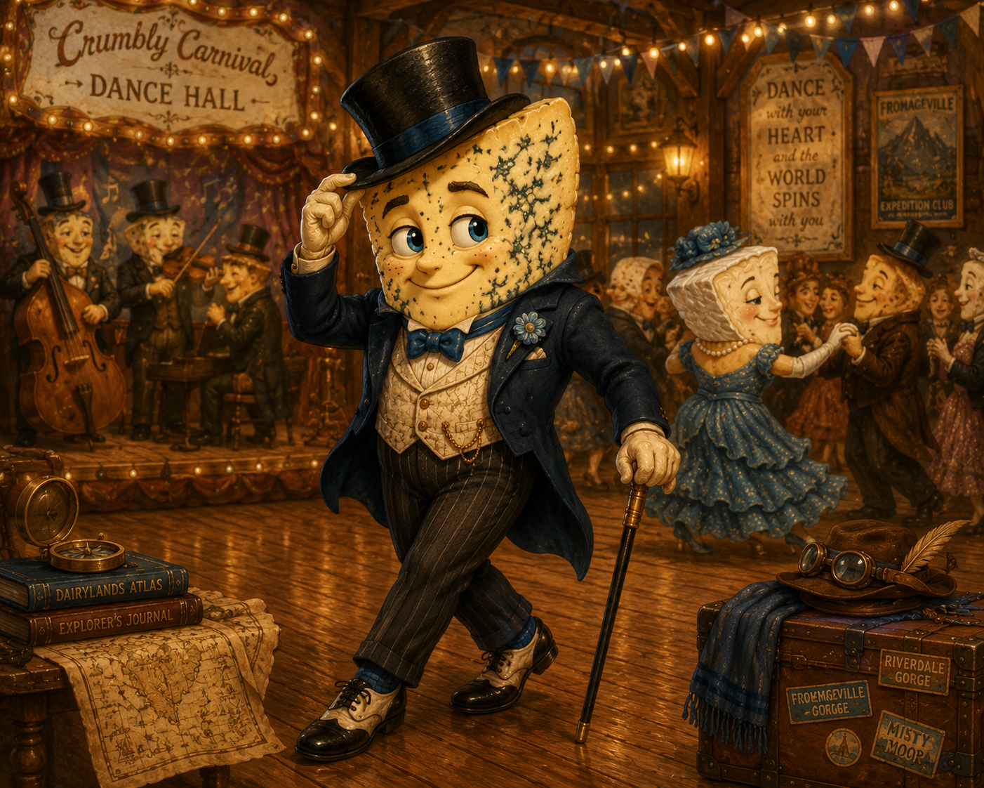 Blue Vein dancing in top hat and tails.