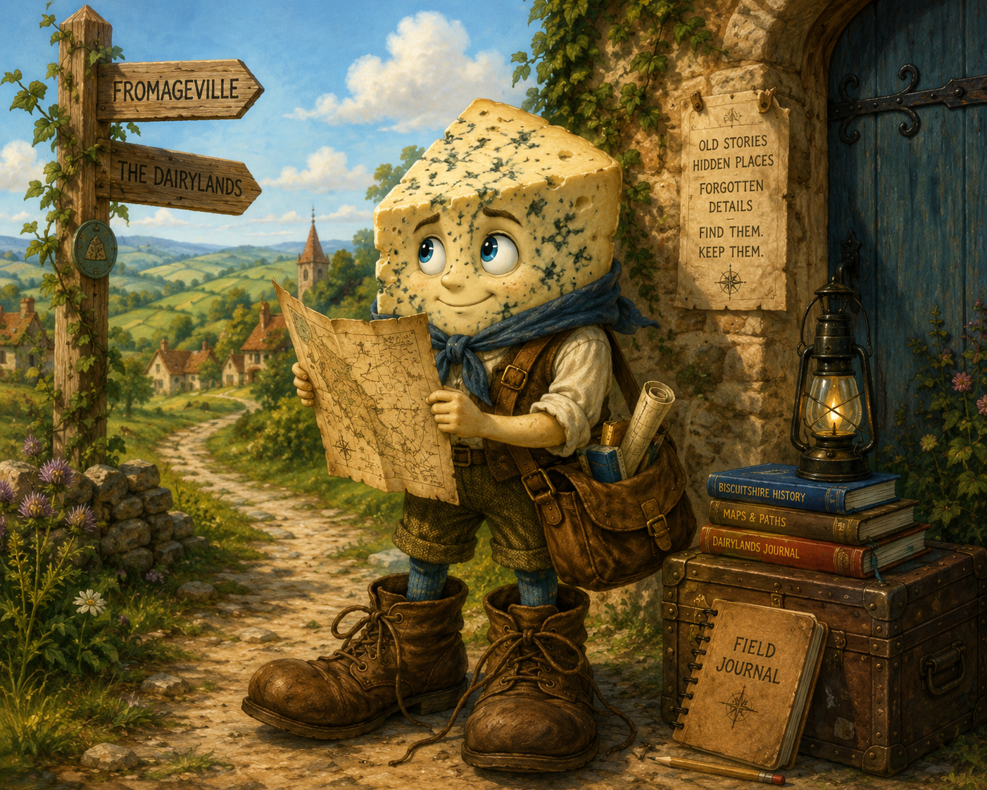 Young Blue Vein setting out on an adventure with his map.
